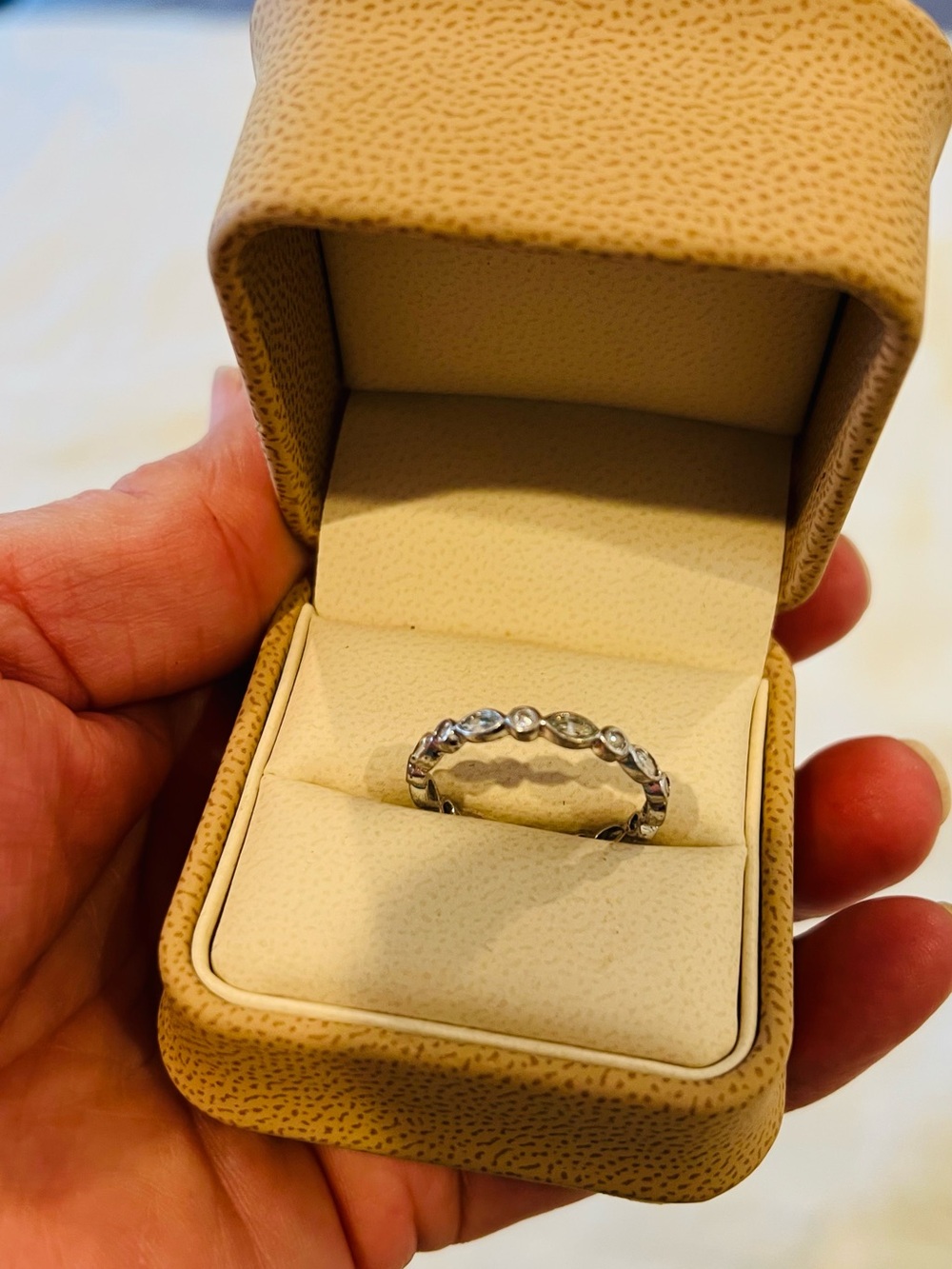 Unique Pure Silver Marquise & Round CZ Stackable Band - Silver size 9-10